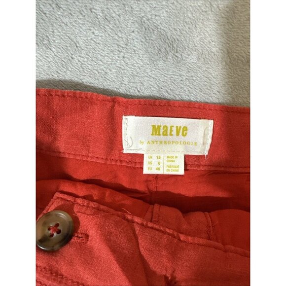 Maeve Anthropologie Linen Blend Button Front Paperbag Midi Skirt 8 Orange - Picture 4 of 10